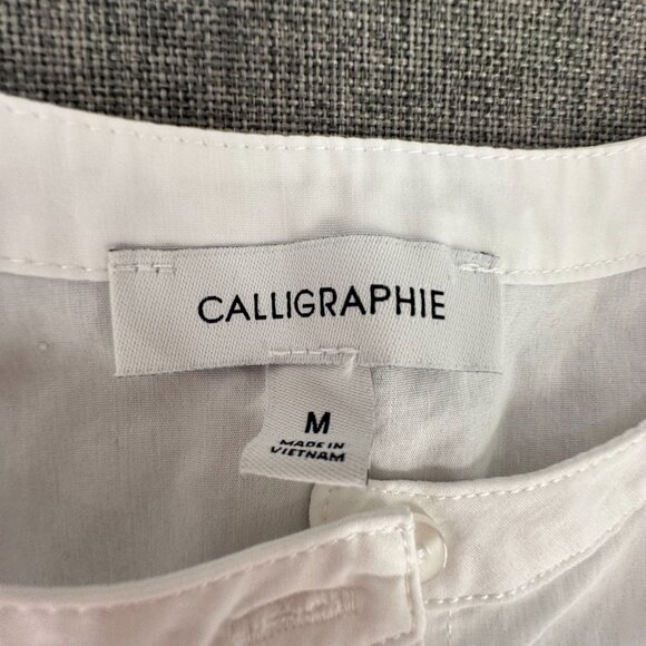 Calligraphie Button Down Top White Floral Embroidered detail Cap Sleeve Medium - Picture 2 of 10